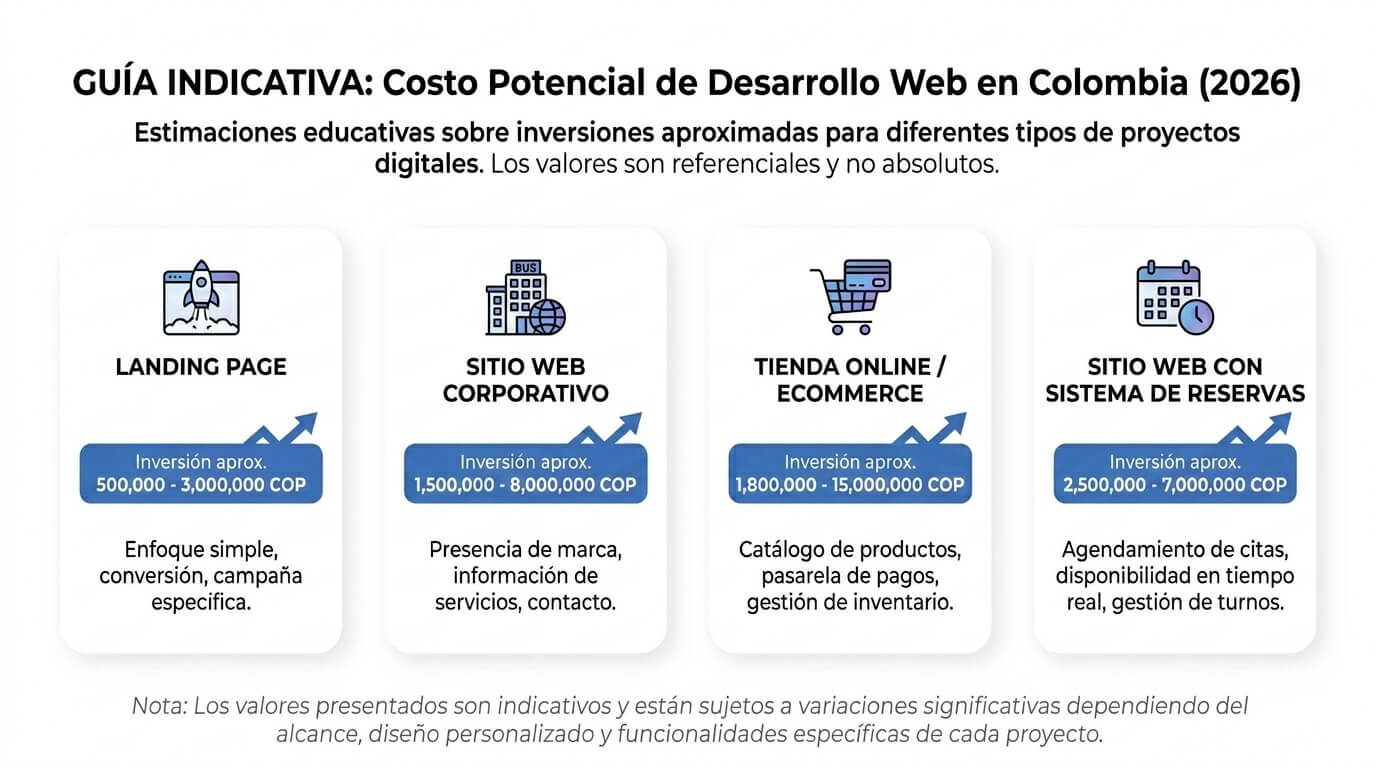 precios reales de página web en Colombia 2026 por tipo de proyecto